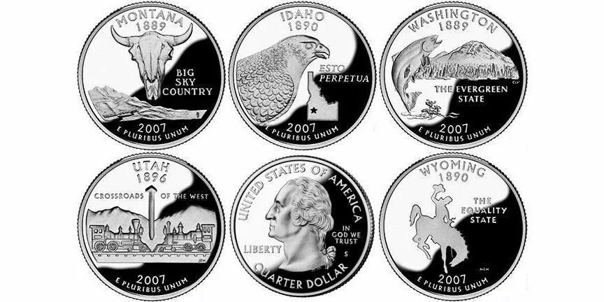 Монеты штатов сша. 25 центов сша 2007 вайоминг. 25 центов штаты и территории сша вайоминг. 2007 воеминг 25 центов. сша 25 центов 2007 вашингтон.