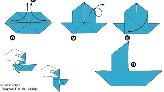 Кораблик из бумаги легко. Кораблик из бумаги схема складывания. Схема оригами кораблик для дошкольников. Схема складывания кораблика из бумаги для детей. Оригами двухтрубный кораблик схема.