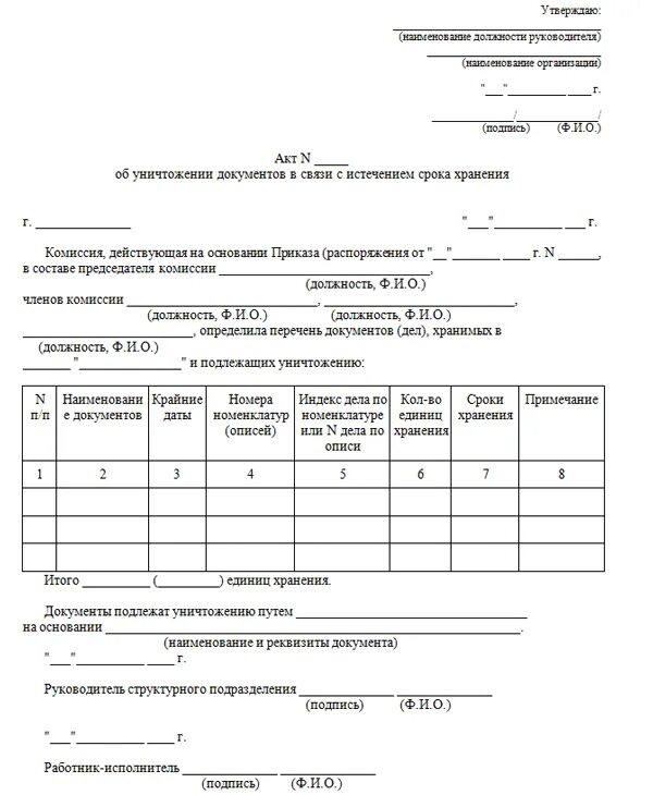 Акт об уничтожении документов образец заполнения. Акт об уничтожении документов с истекшим сроком хранения образец 2021. Форма акта списания документов с истекшим сроком хранения. Акт об уничтожении документов пример заполнения. Акт подлежит хранению