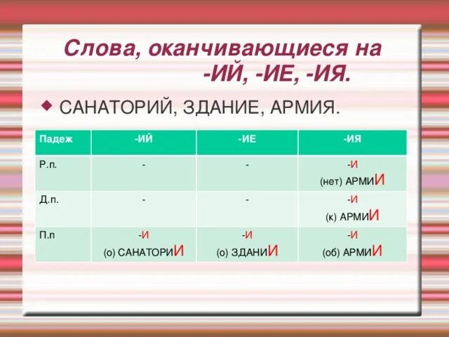 Существительные оканчивающиеся на ий. Слова оканчивающиеся на ий. Слова с окончанием ий.