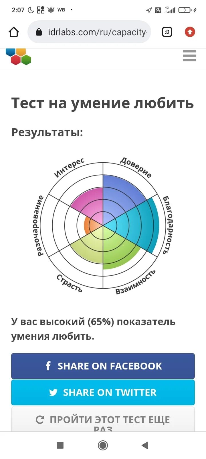 Тест на умение любить пройти с диаграммами