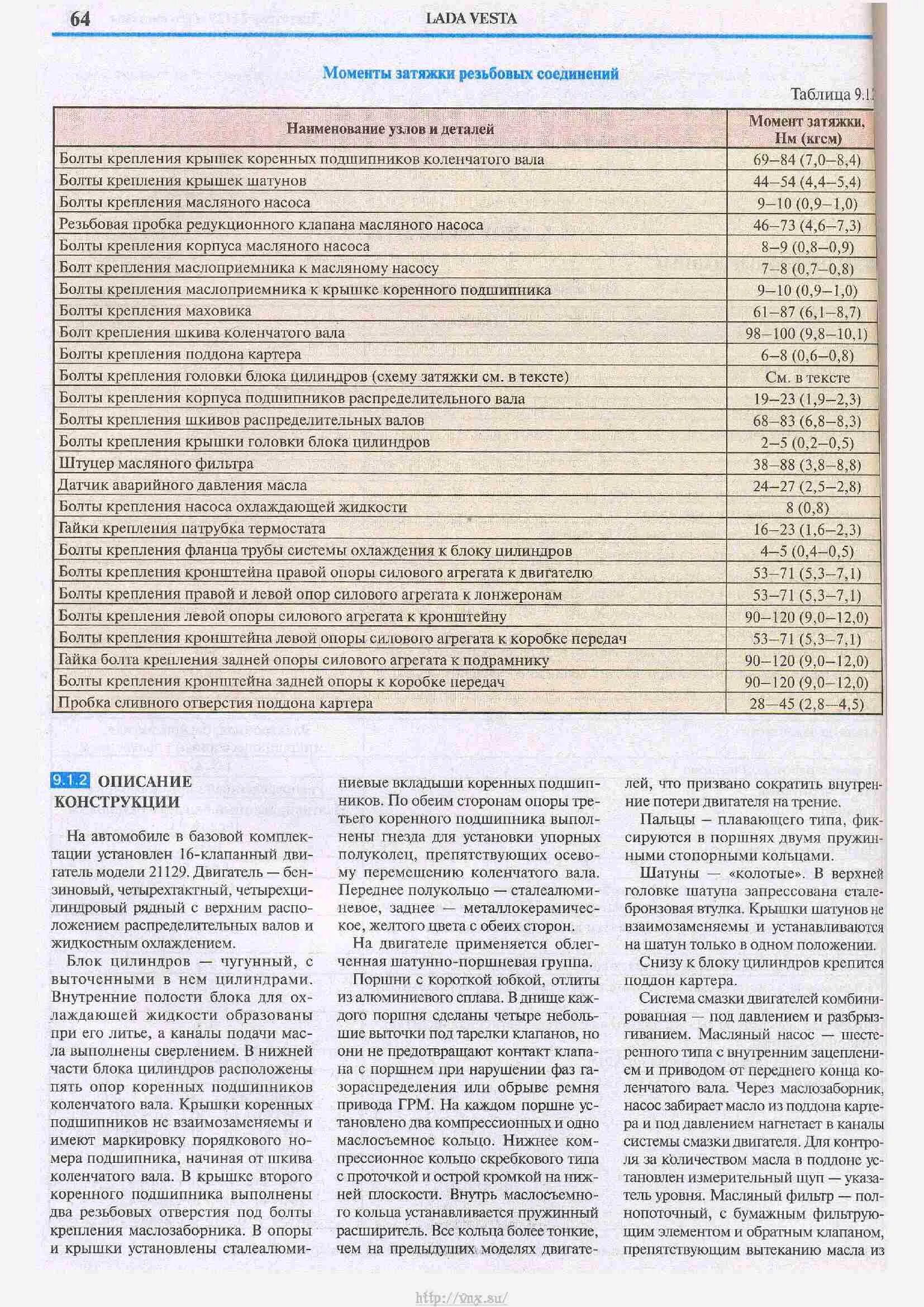 Момент затяжки болтов ларгус. ВАЗ 21129 моменты затяжки.