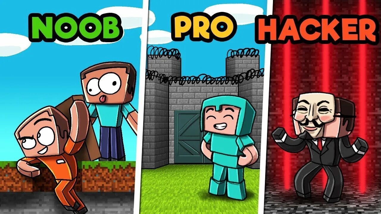 Noob vs hacker. Майнкрафт noob vs pro vs hacker. нуб про хакер. нуб vs про. minecraft noob pro hacker.