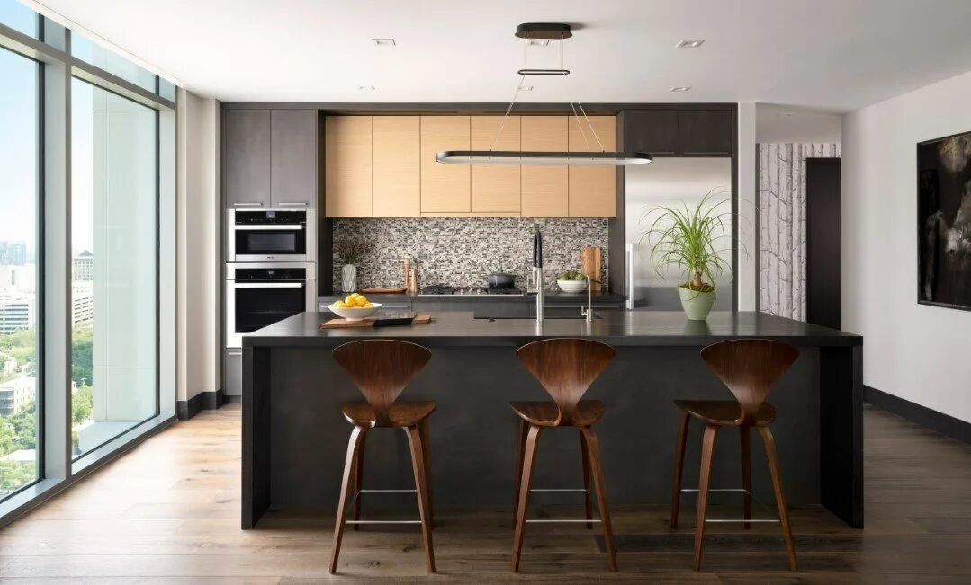 Download wallpapers modern stylish kitchen, gray furniture, modern interior desi