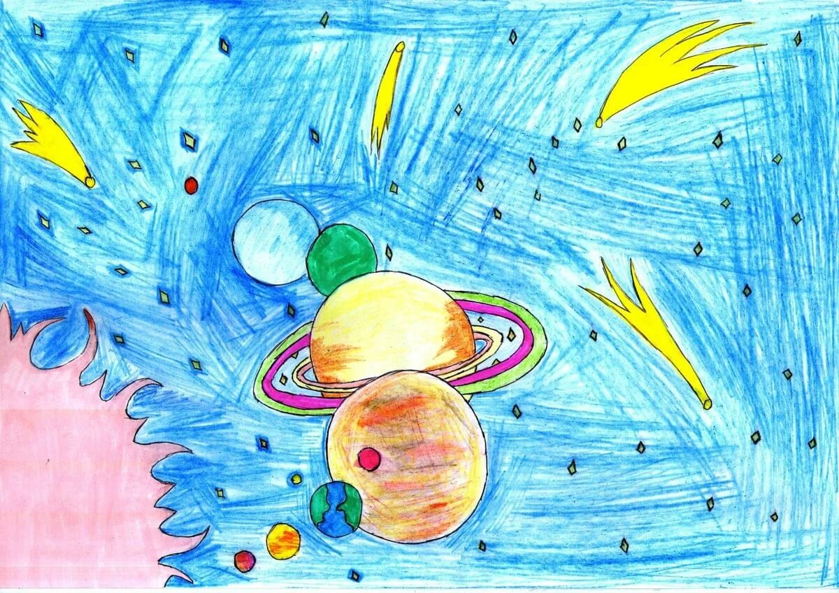 Детские рисунки ко дню карандаша. Космос рисунок. Рисунок на тему космос. Рисунок космос для срисовки. Космос рисунок карандашом.