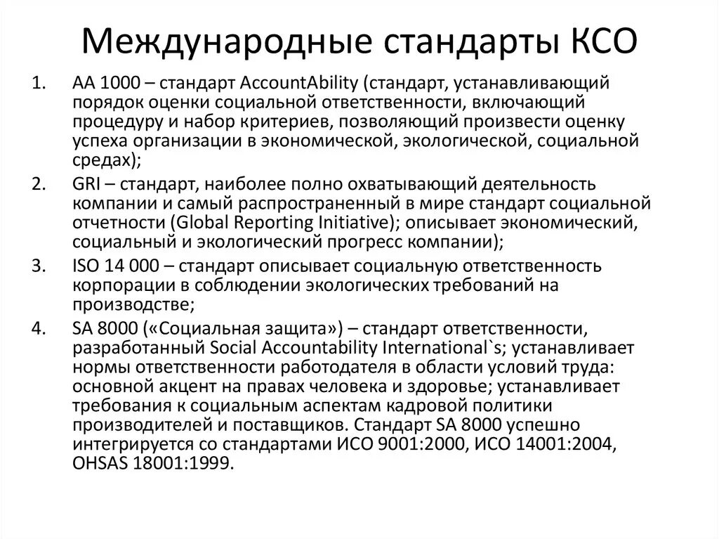 Международный стандарт тест. Корпоративная социальная ответственность международные стандарты. Международные стандарты КСО кратко. Основные принципы КСО компании. Стандарт социальной ответственности.