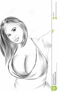 illustratiom of a woman with big boobs black and white.