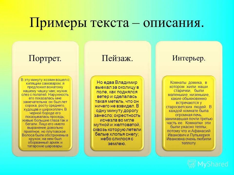 Тип текста описание примеры. Текст описание пример. Виды описания текста. Примеры теаата описания.