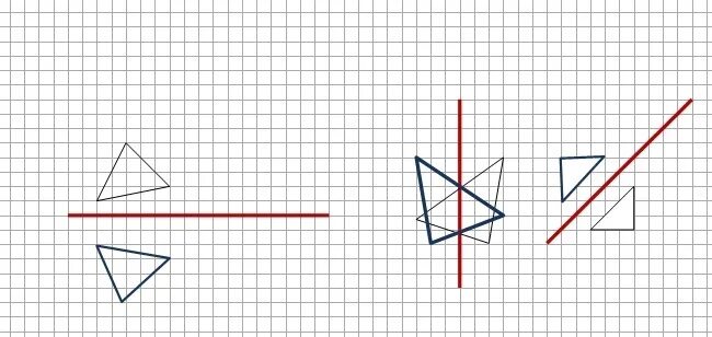 Построить симметрию ромба относительно прямой. Ось симметрии треугольника. Построение симметричного треугольника относительно прямой. Осевая симметрия разностороннего треугольника. Прямоугольный треугольник симметрия относительно оси.