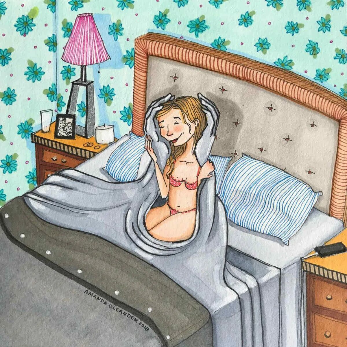 Читать ты я постель сейчас же. Девушка утром в кровати. Девушка в кровати смешно. Веселые утренние иллюстрации.