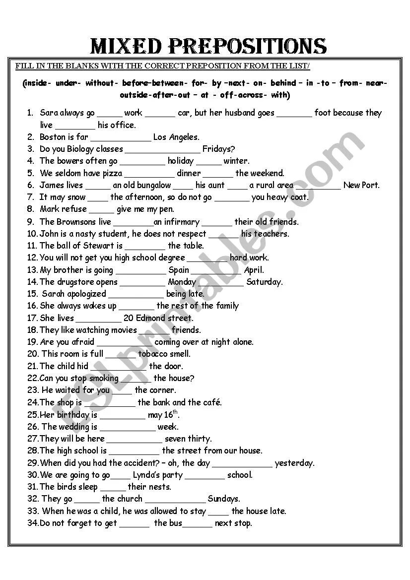 Fill in around by in on with