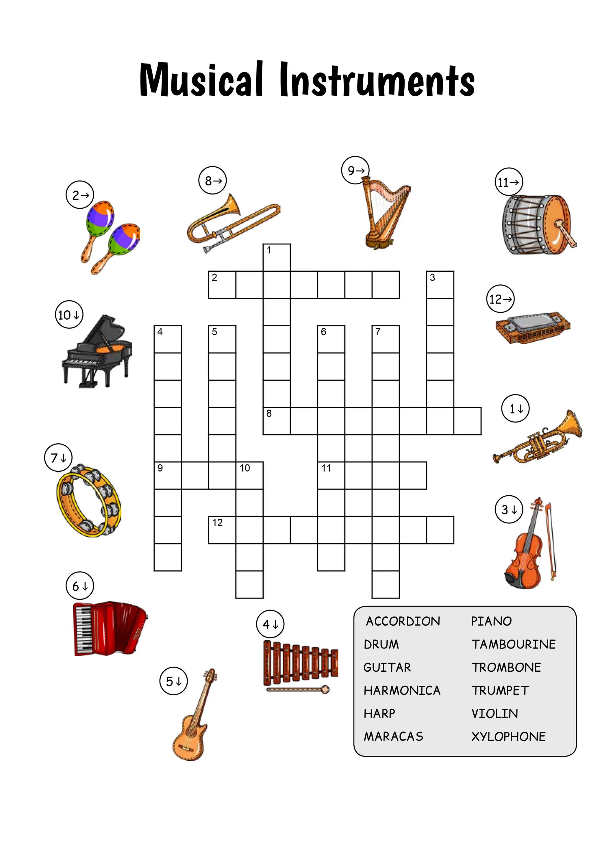 Кроссворд по английскому языку. Кроссворд на тему музыкальные инструменты. Кроссворд на английском. Музыкальные кроссворды для детей.