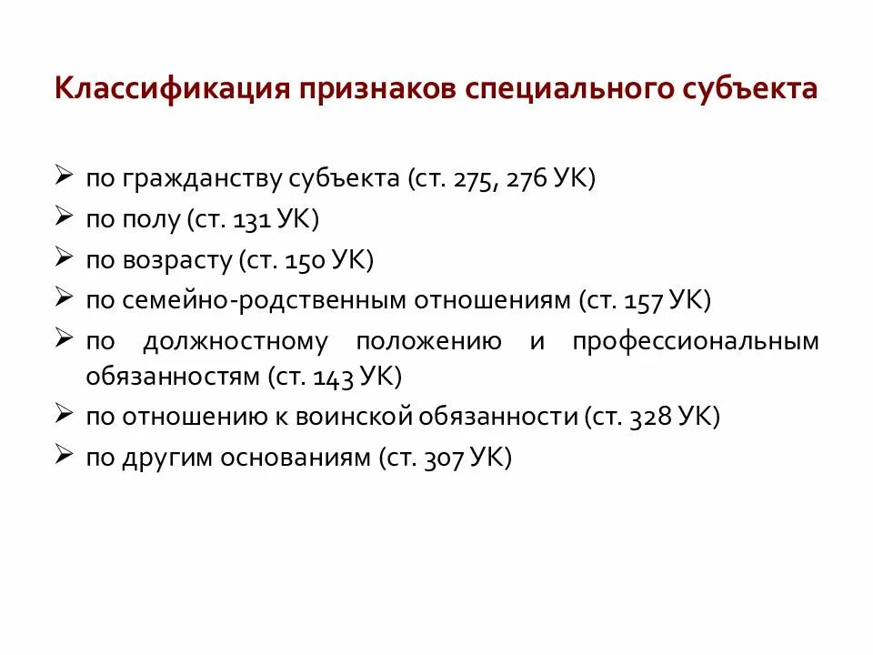 Виды субъектов ук рф