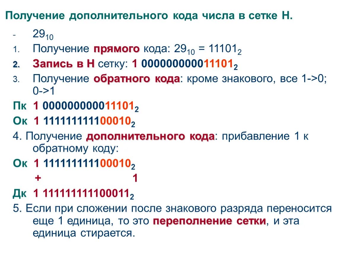 Числа в машинном коде. Получение дополнительного кода. Представление числа в дополнительном коде. Получить дополнительный код числа. Прямой и дополнительный код числа.