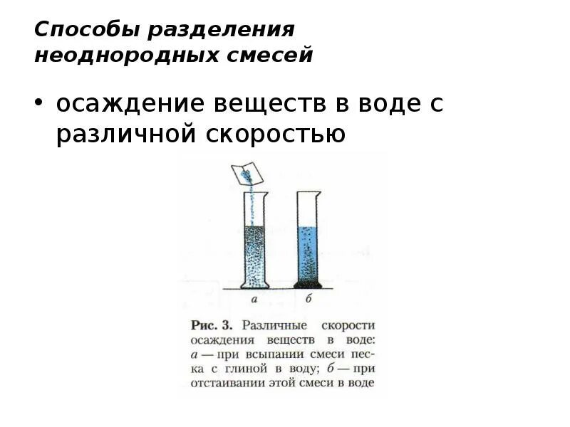 Отстаиванием можно разделить смеси веществ с водой