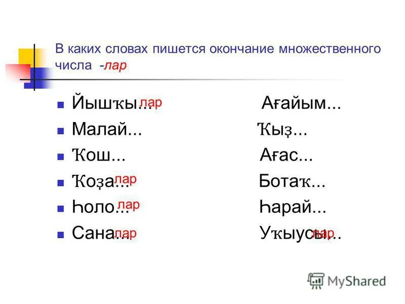 Пишут какое окончание. Множественное число в башкирском языке.