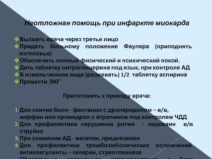 Боль при инфаркте миокарда тесты