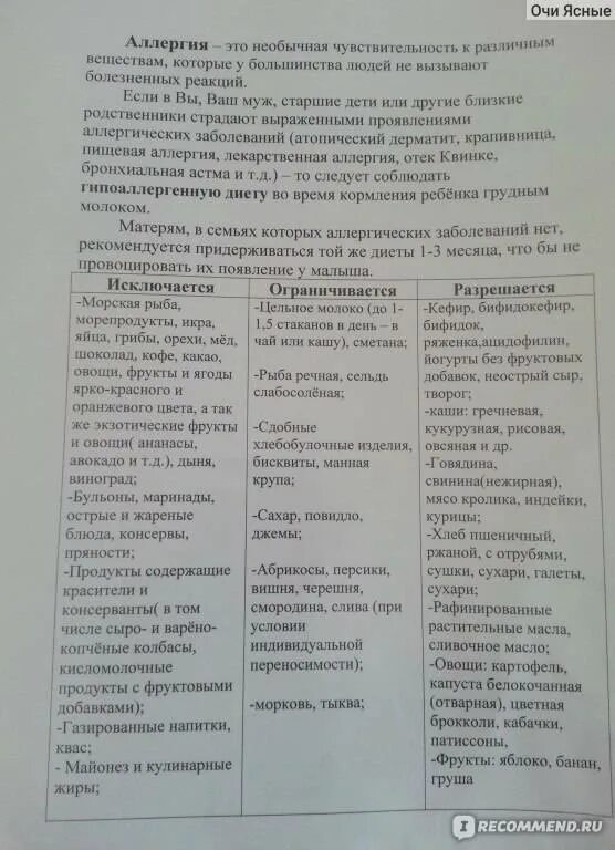 Список продуктов в первый месяц грудного вскармливания