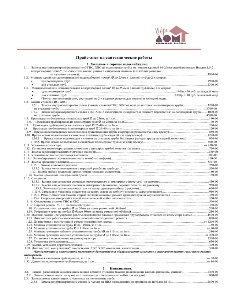 Расценки на сантехнические работы 2024 прайс