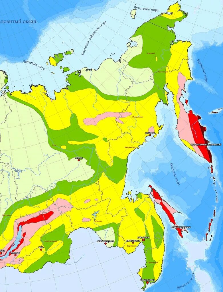 Дальний Восток сейсмоактивные зоны. Карта сейсмичности России. Сейсмичность дальнего Востока карта. Сейсмическая карта России ОСР 2015.
