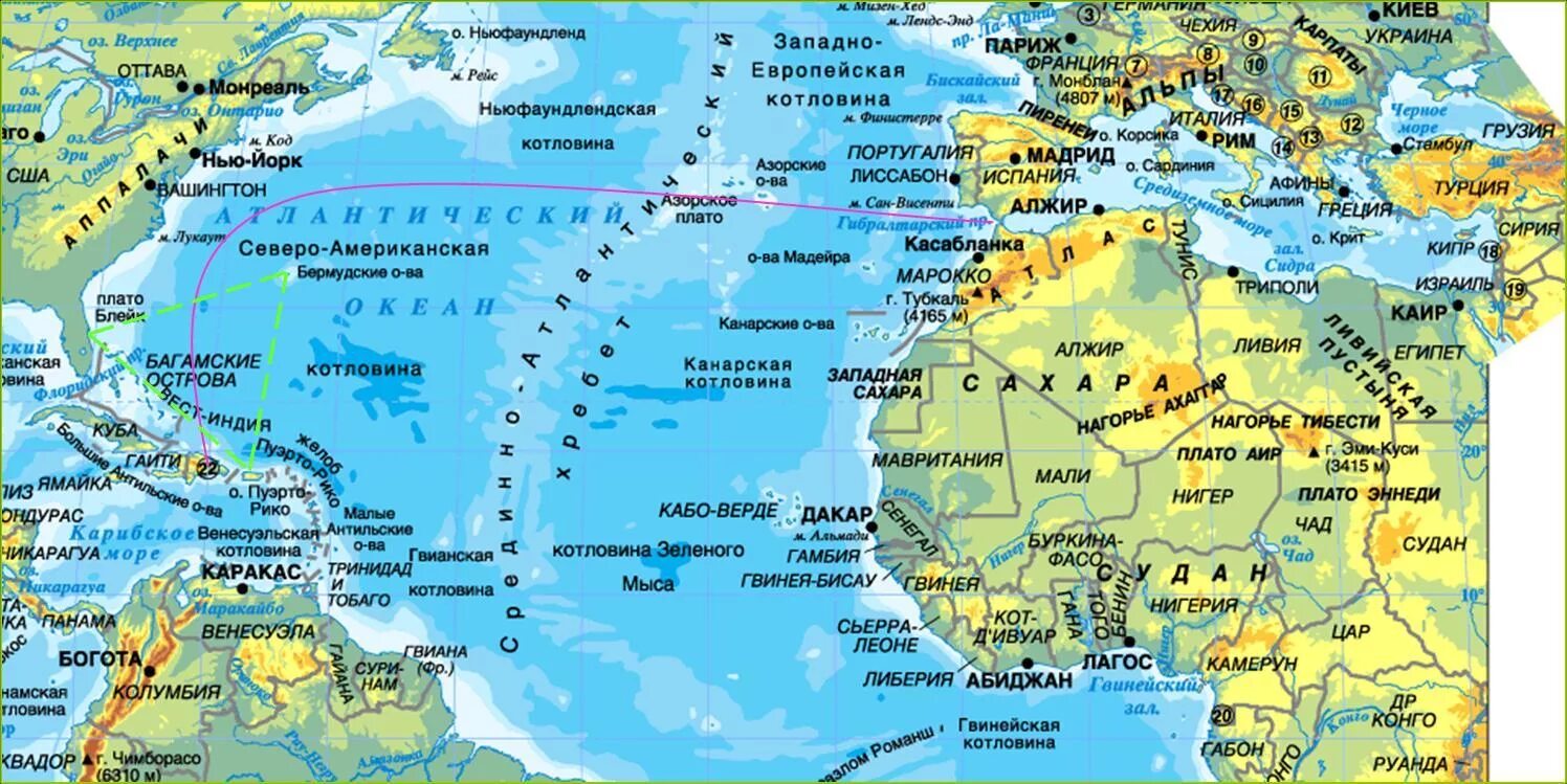 Карта Атлантического океана с морями заливами и проливами. Моря заливы проливы Атлантического океана. Атлантический океан на карте. Проливы Атлантического океана на карте.