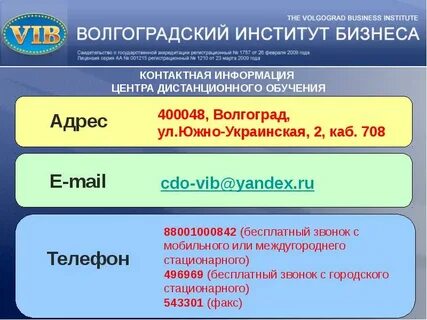 Адрес обучения