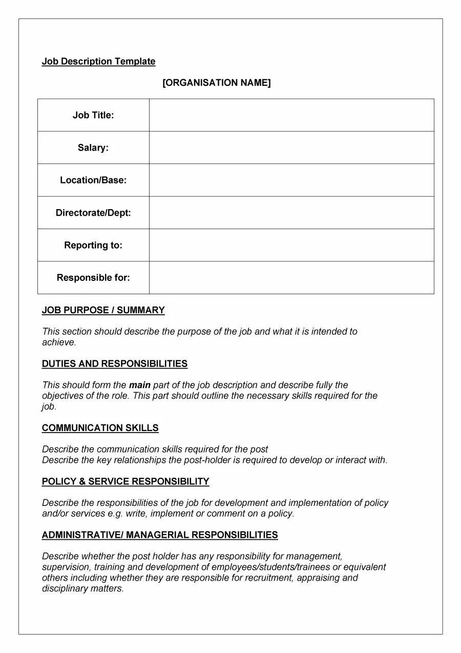 Job description. Job description пример. Job description Sample. Description Template. Form description