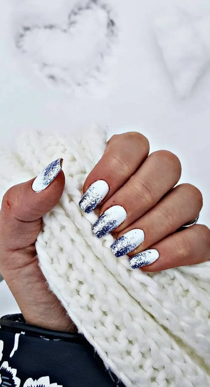 Gorgeous long almond matte royal blue Christmas nails 2020 with accent silver na