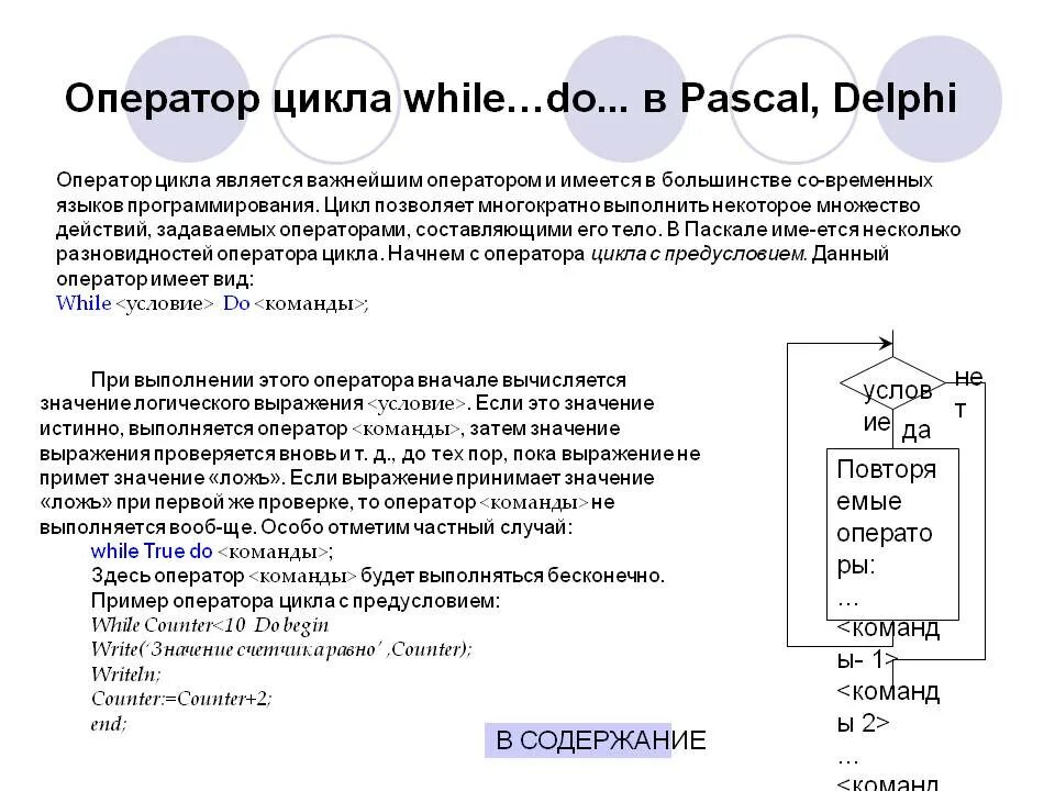 Ключевые слова циклов языка с