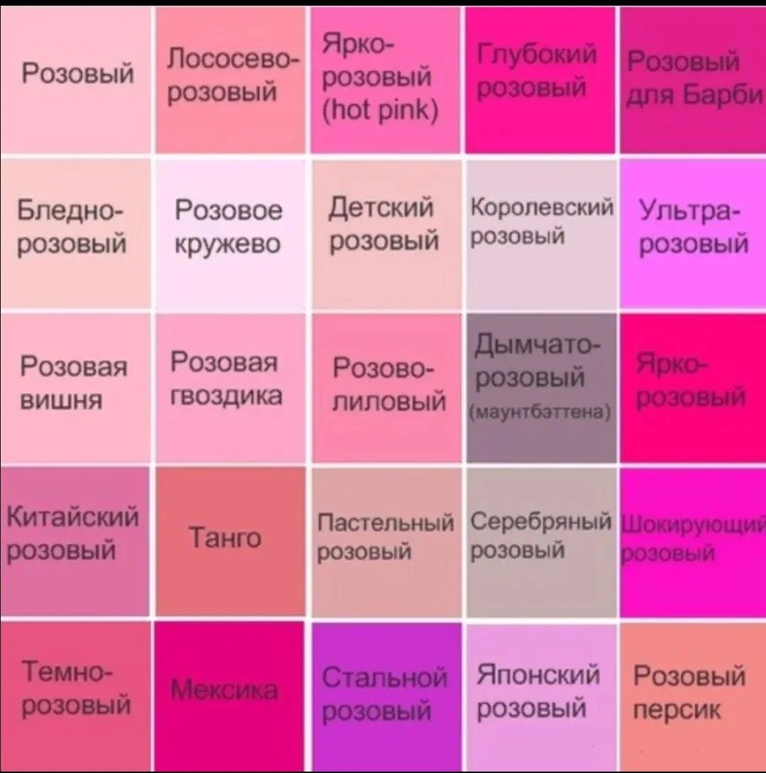 Розовый цвет оттенок какого цвета. Оттенки розового цвета с названиями. Розовые цвета названия. Охровые оттенки. Оттенки мохового цвета.