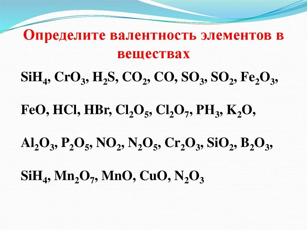 Определить валентность следующих элементов. Валентность элементов в соединениях co2. Определите валентность элементов в соединениях. Как определять валентность у элементов. Определить валентность элементов в веществах.