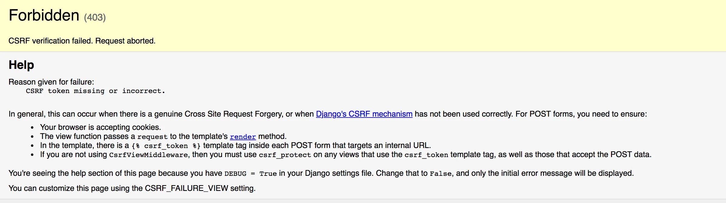 Csrf токен. Django ошибка 403. Csrf verification failed. Request Aborted.. Request Aborted ошибка. Each post