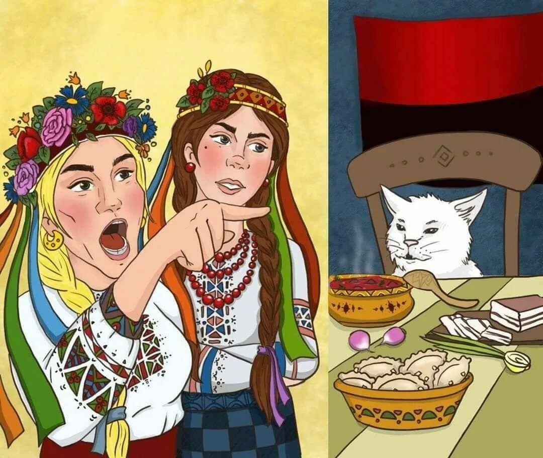 Мем две женщины. Украинские арты. украинка арт. мемы про кота и двух женщин. украина арт.