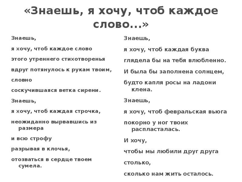 Знаешь Рождественский стих. Стих-я Рождественского. Хочешь знать слова песни