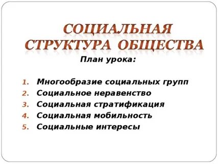 План по обществознанию социальная структура общества