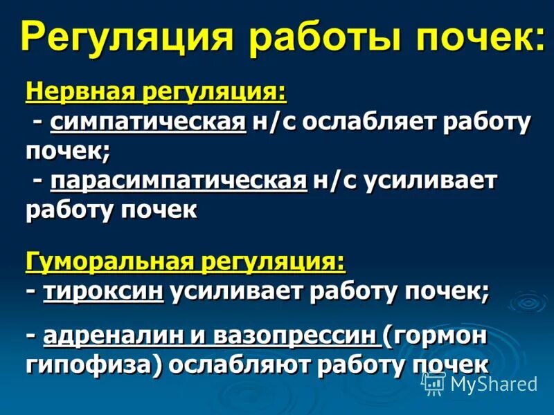 Гуморальная регуляция работы почек