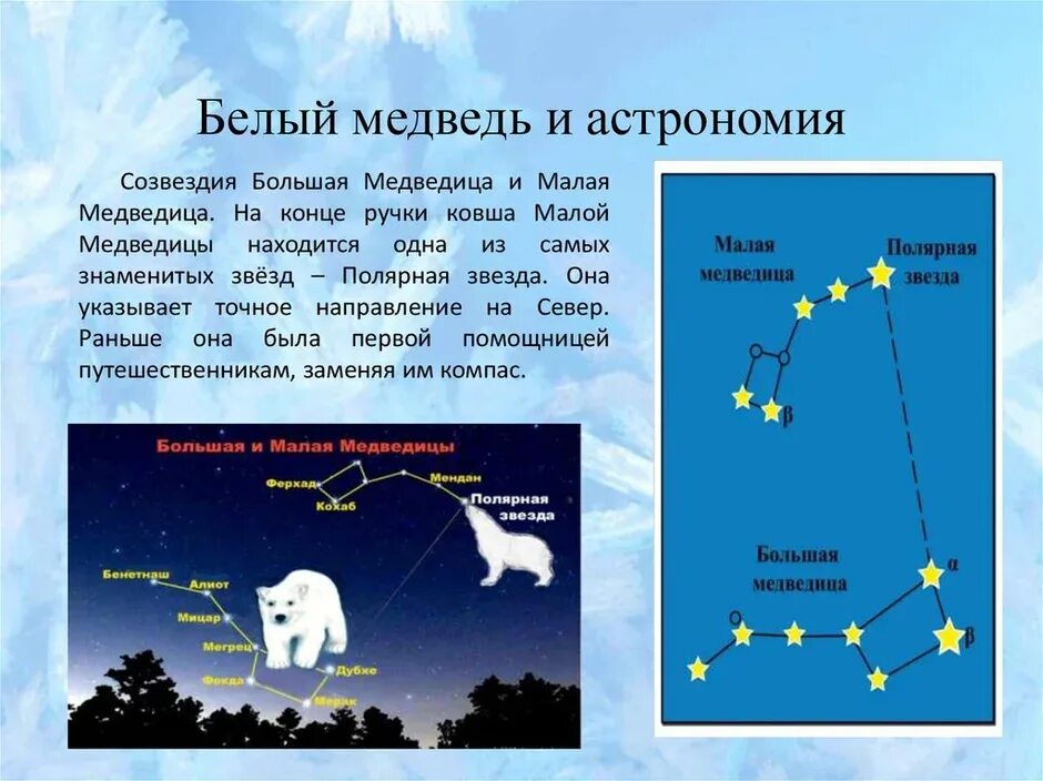 Созвездия медведицы рассказ. Большая и малая Медведица Созвездие Полярная звезда. Малая Медведица и Полярная звезда сообщение. Полярная звезда в ковше малой медведицы. Ковш малой медведицы и большой с полярной звездой.