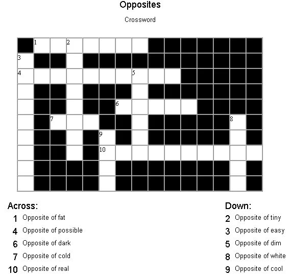 Make a crossword. Crossword opposites. Opposites кроссворд. Across down кроссворд. Easy crosswords 1 ответы.