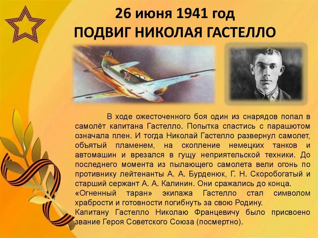 Подвиг огненных лет. Подвиг летчика Гастелло 1941 год. Огненный Таран Николая Гастелло.