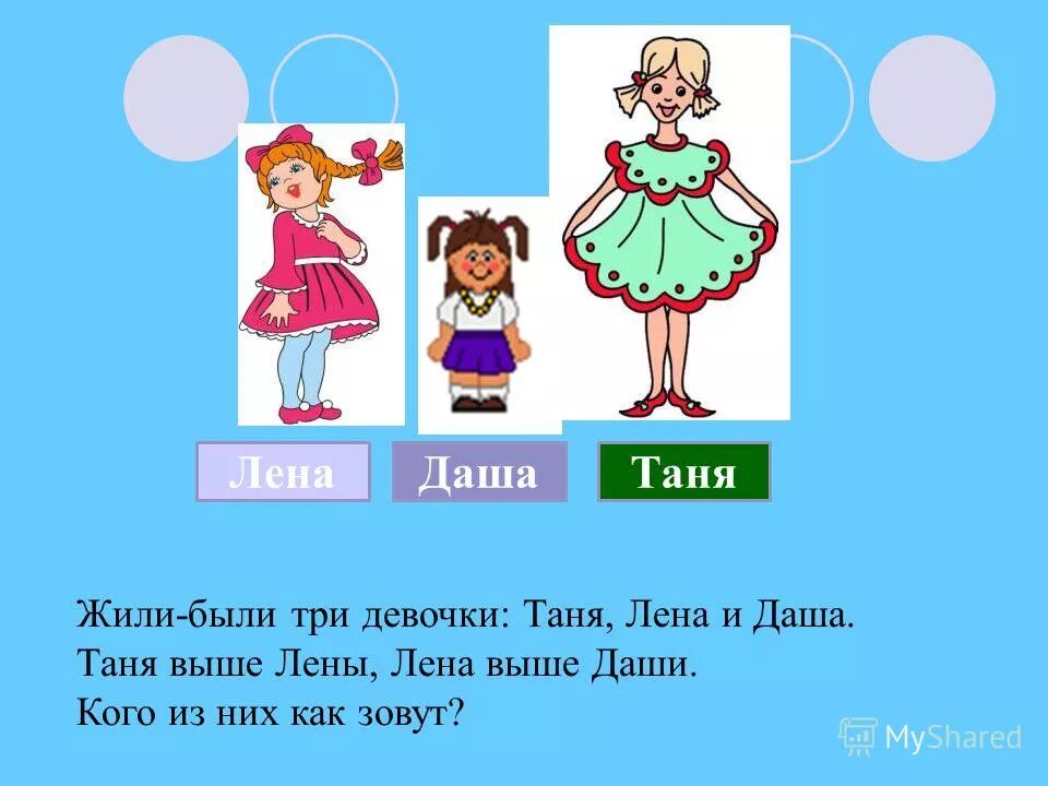 Как зовут каждую девочку. Логические задачки. Задание по математике определи как зовут каждую девочку. Звать. Жили были три девочки таня лена и даша.