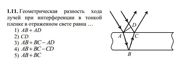 Разности хода световых лучей. Разность хода лучей при интерференции в тонких пленках в отраженном. Разность хода отраженных интерферирующих лучей. Геометрическая разность хода лучей при интерференции. Разность хода лучей в тонкой пленке.