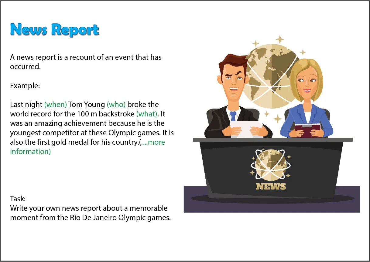 News Report. Write a News Report example. News Report example. News Report Samples. Newspaper report