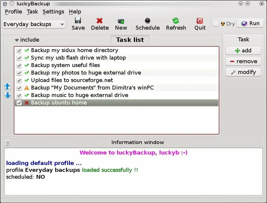 Load successfully. Luckybackup. backup ubuntu web. loaded successfully. syncthing.