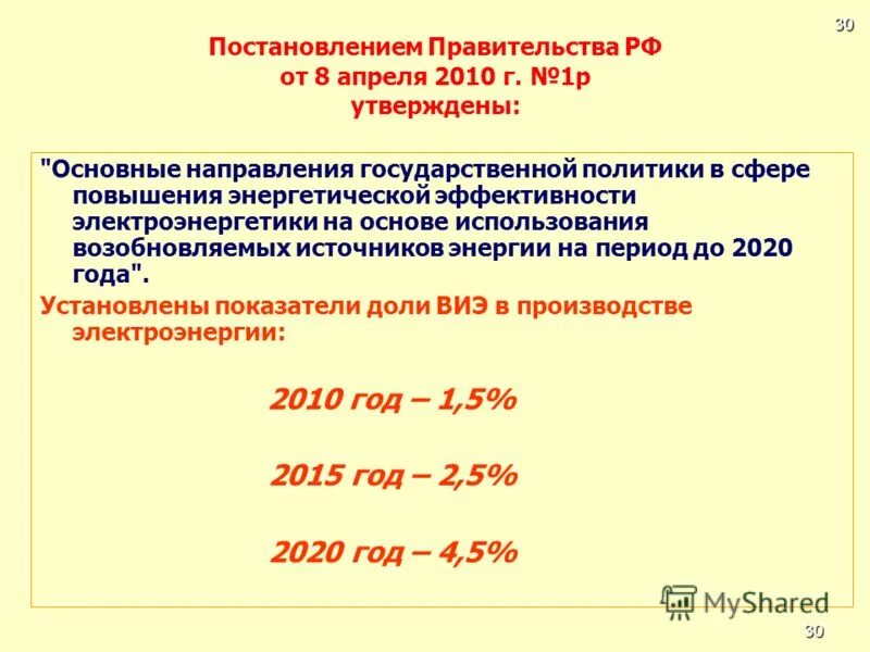 Основные показатели энергетической эффективности электроэнергии. Таблиц основные направления государственной энергетической. Проекты по использованию возобновляемой энергии на период до 2030 г.. Постановление от 30 апреля 2020 г