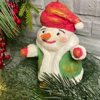 Снеговик из ваты елочная игрушка