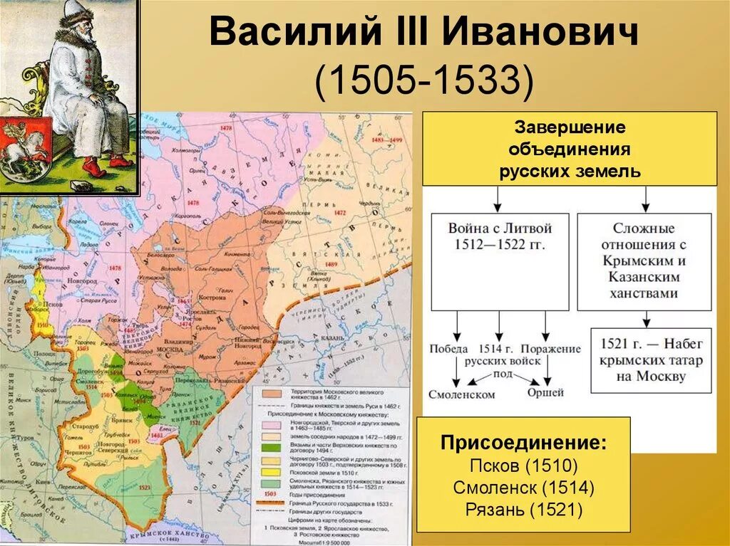 Земли присоединенные Василием 3. Карта Московского княжества при Василии 3. В 1462 году он принимает участие