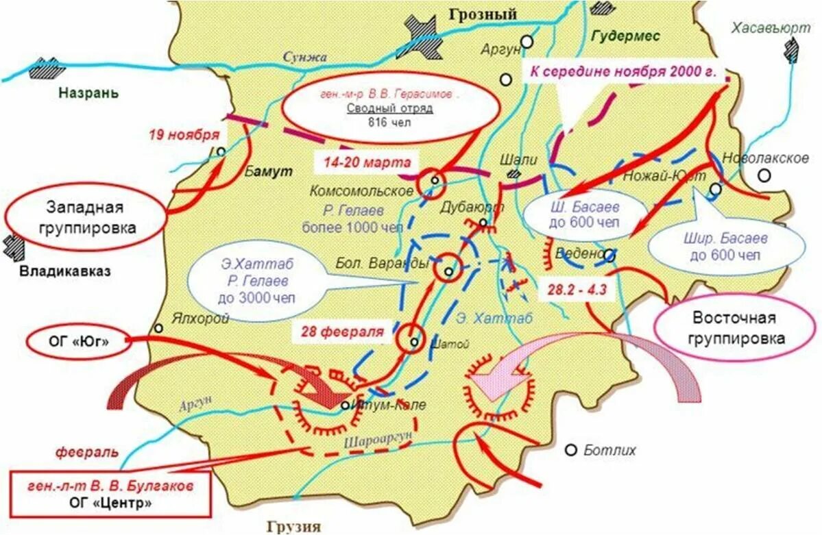 План операции россии. Ход второй Чеченской войны карта. Карта боевых действий в Чечне.