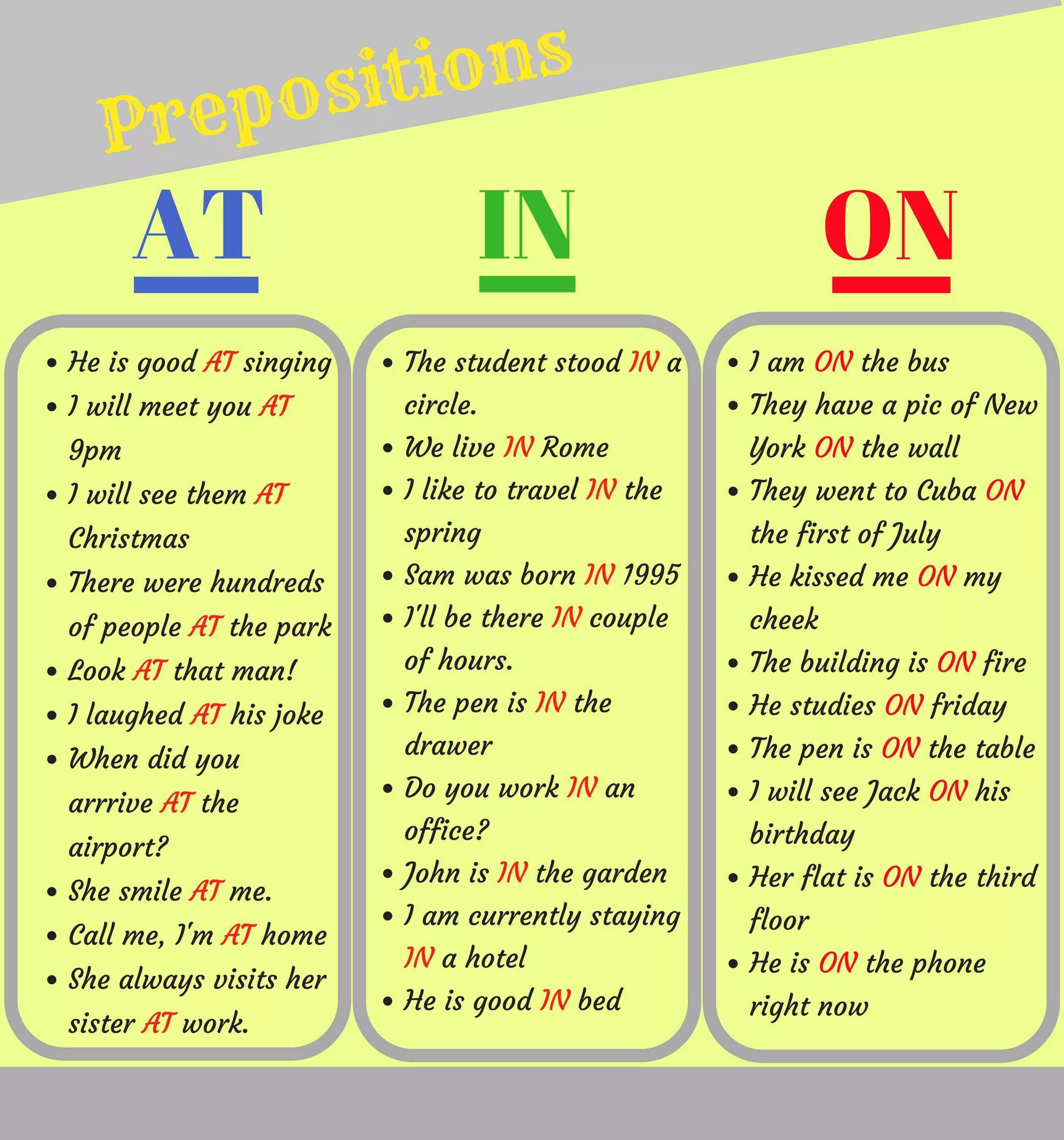 Complete at in or on 6 класс