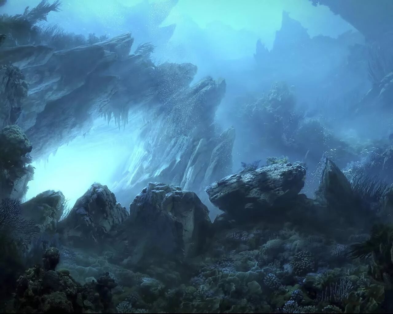 Стена в тихом океане. Морские глубины. Подводные пейзажи. Подводные скалы. Море глубина.