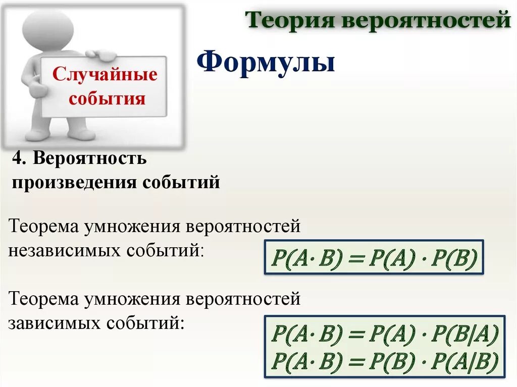 Формула произведения вероятностей. Произведение событий. Произведение двух случайных событий. Теория вероятностей. События в теории вероятности.